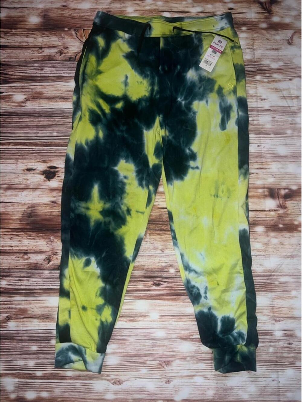 POP Fit Tie-Dye Jogger Pants - Neon Yellow & Dark Green